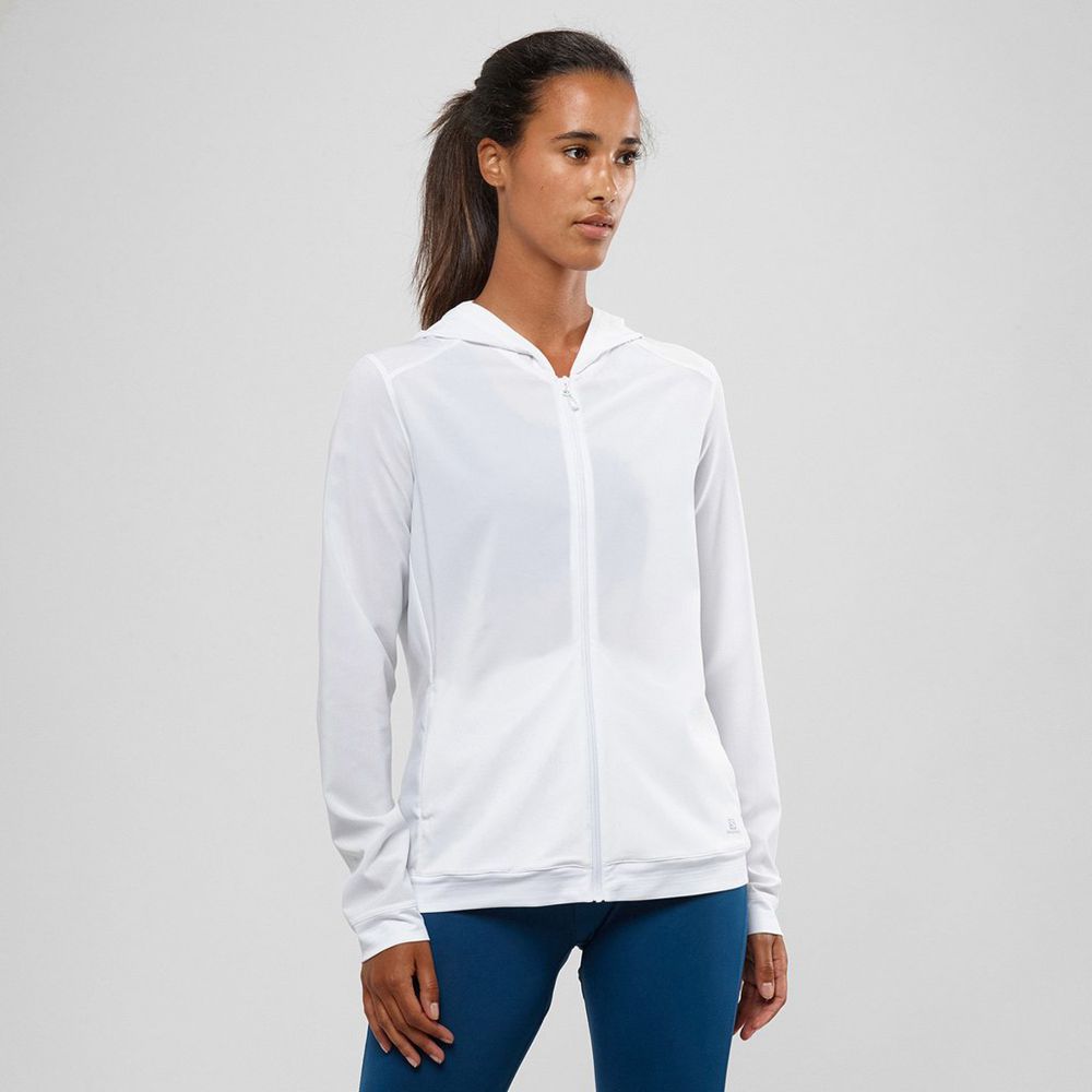 Salomon Singapore Womens Midlayers - COMET FULL-ZIP HOODED White | 06149-CQZO